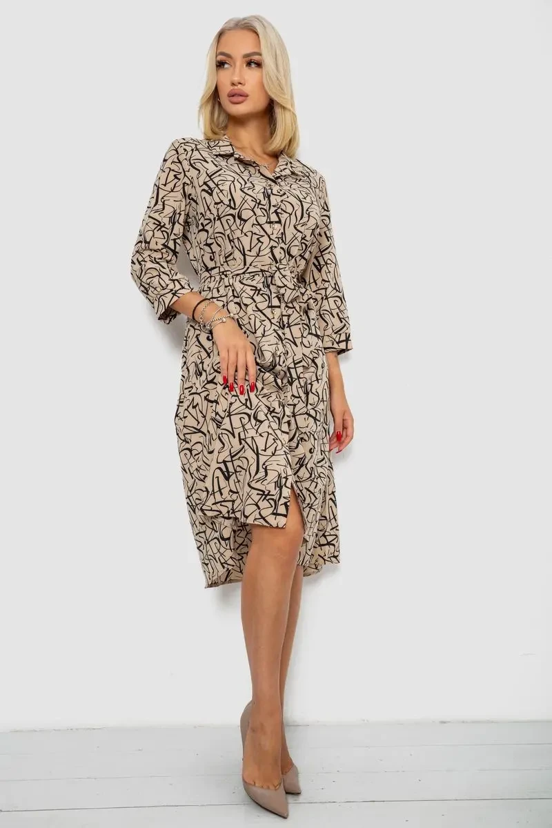 Сукня софт на ґудзиках з принтом, колір мокко, 230R117 3