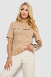 Футболка жіноча з принтом, колір бежевий, 241R130