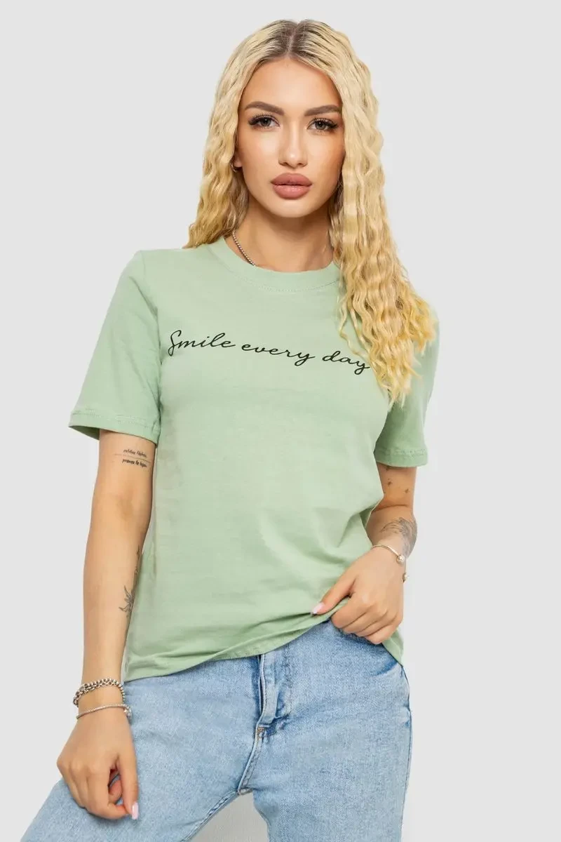 Футболка жіноча з принтом, колір оливковий, 241R130