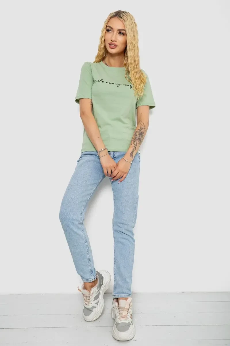 Футболка жіноча з принтом, колір оливковий, 241R130 2