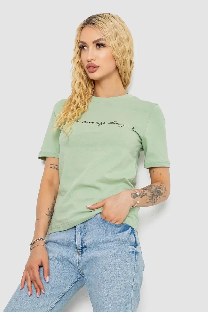 Футболка жіноча з принтом, колір оливковий, 241R130 3