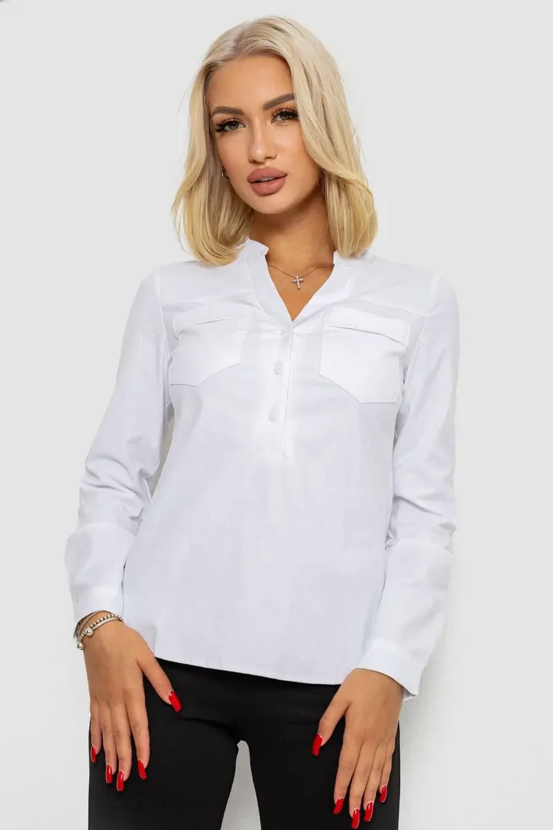 Блуза однотонна, колір білий, 230R96-12