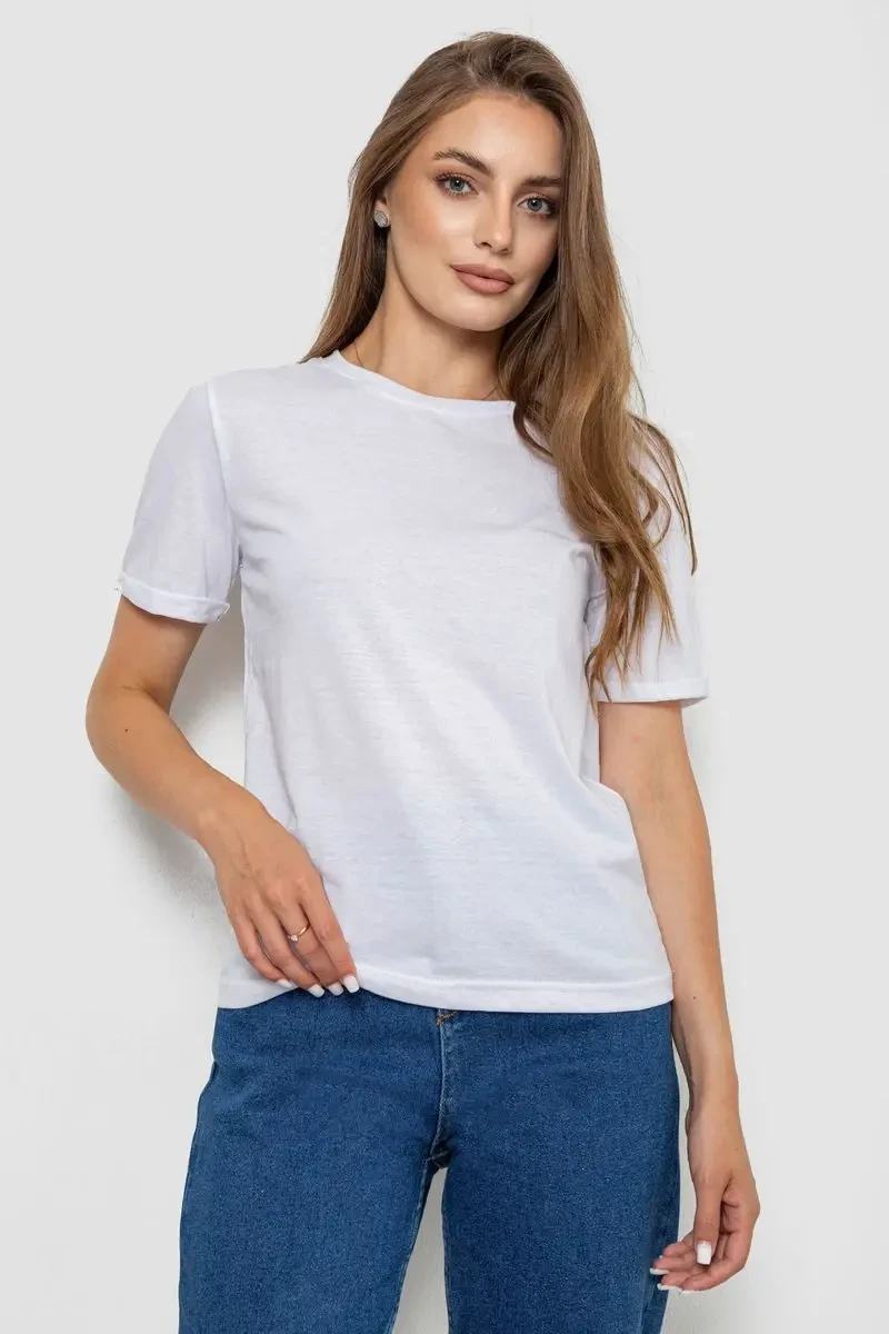 Футболка жіноча однотонна, колір білий, 238R111-1