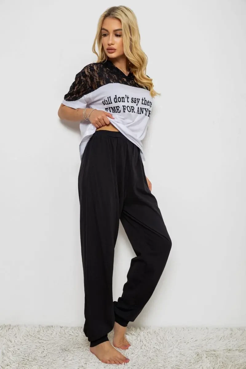 Піжама жіноча з принтом, колір білий, 243R1600-024 3