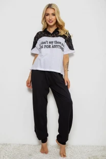 Піжама жіноча з принтом, колір білий, 243R1600-024