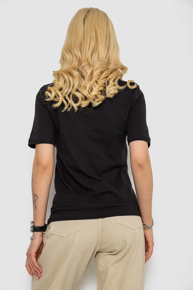 Жіноча футболка з принтом, колір чорний, 241R128 4