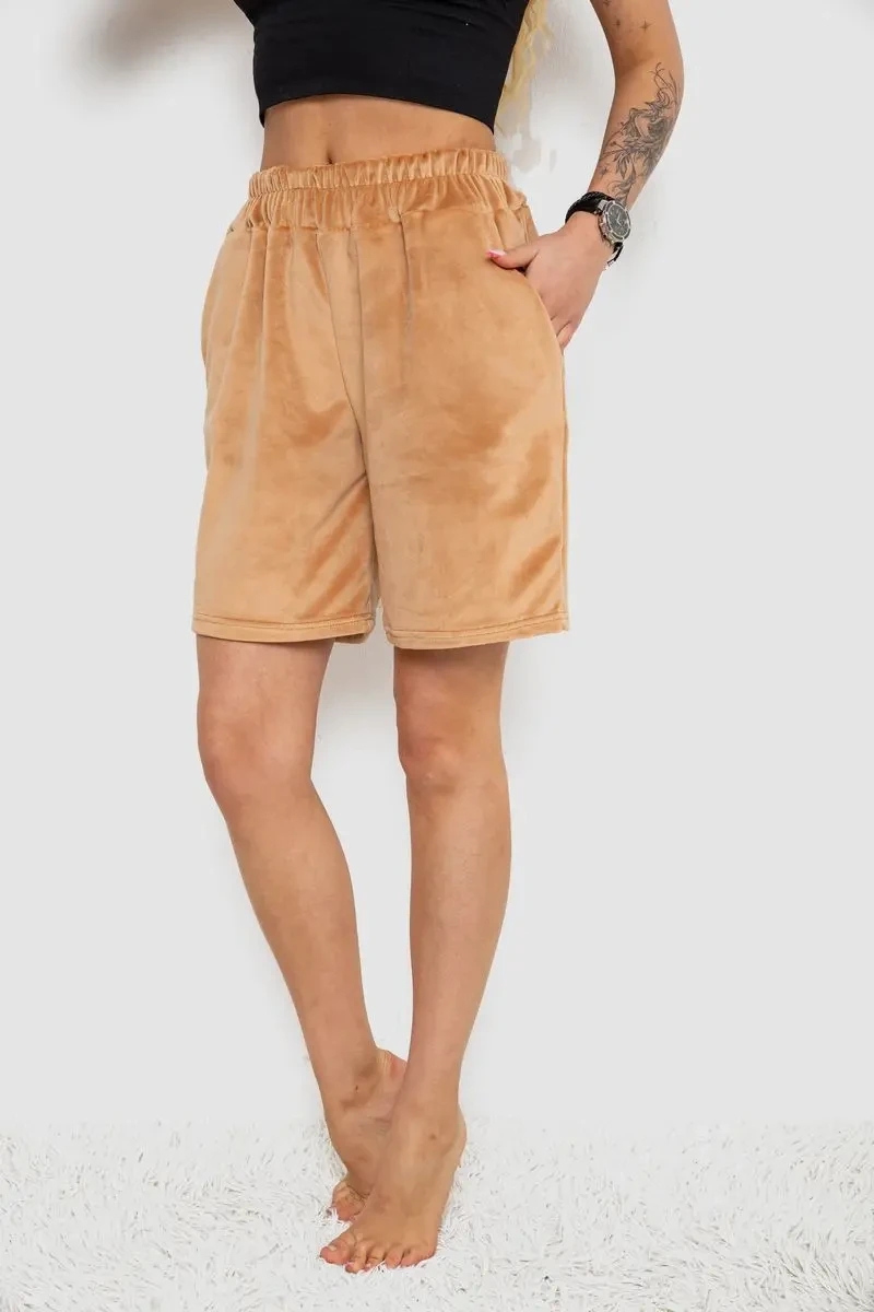 Шорти жіночі велюрові, колір бежевий, 238R106 3