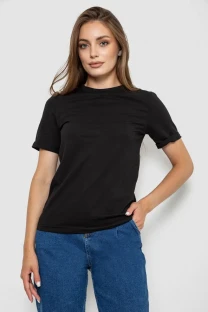 Футболка жіноча однотонна, колір чорний, 238R111-1