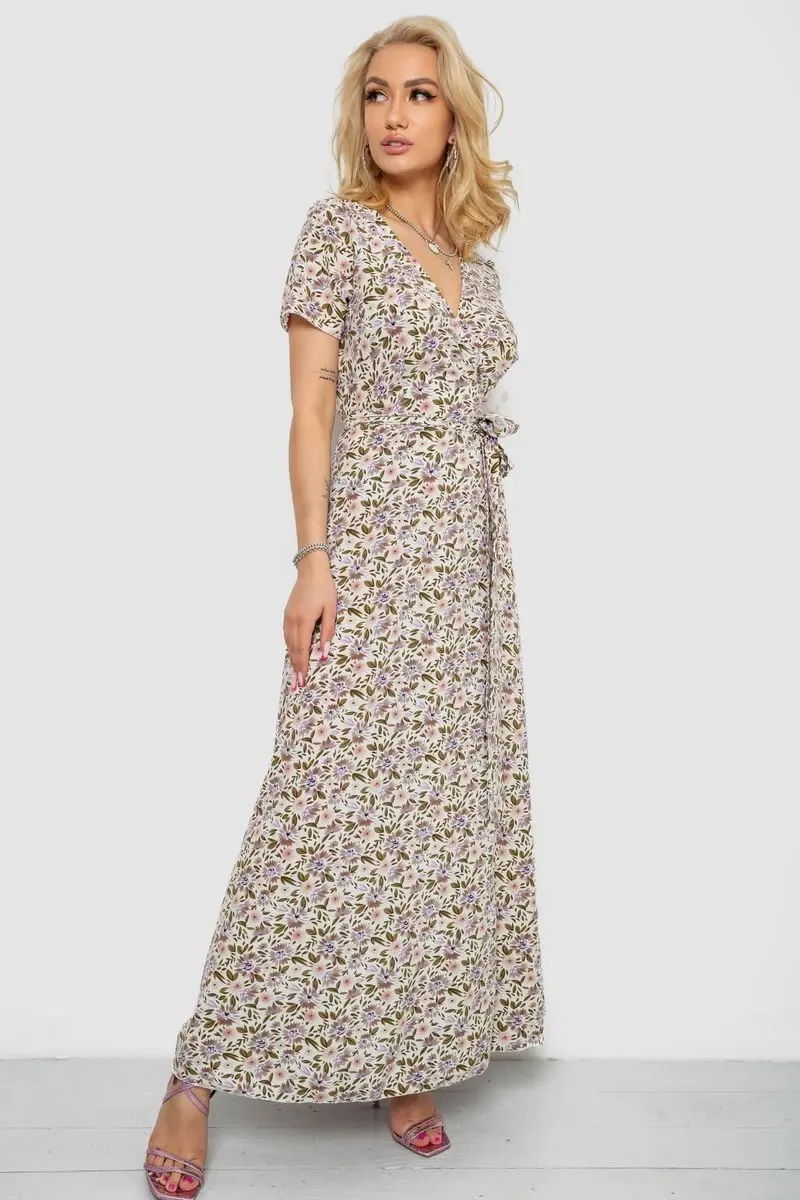 Сарафан з квітковим принтом, колір молочно-бежевий, 241R179 3