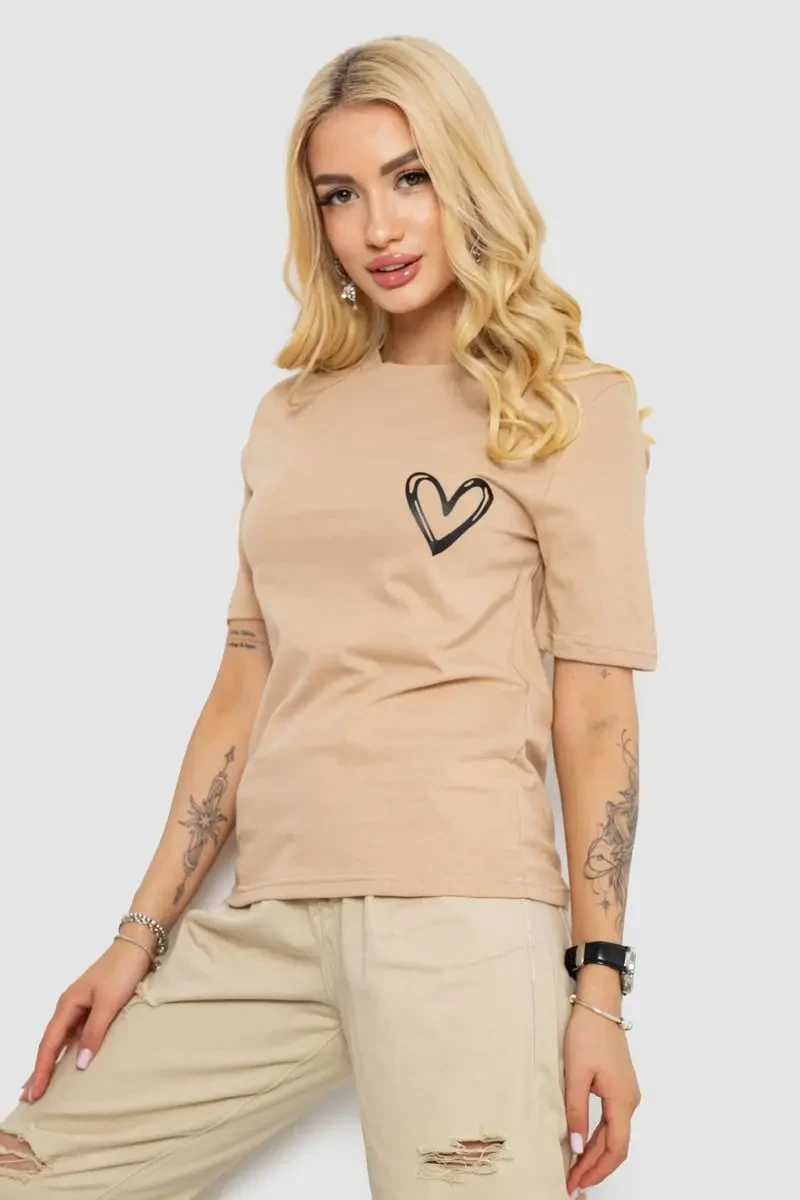 Жіноча футболка з принтом, колір бежевий, 241R128 3