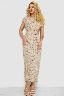 Сукня з принтом софт, колір бежево-червоний, 214R0228-2