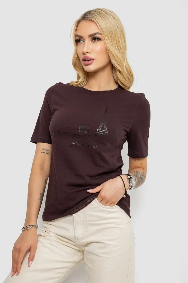 Футболка жіноча з принтом, колір шоколадний, 241R132 3