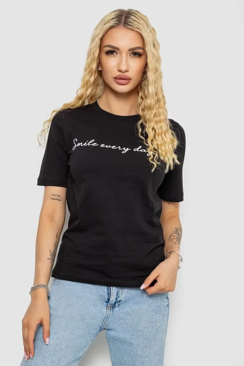 Футболка жіноча з принтом, колір чорний, 241R130