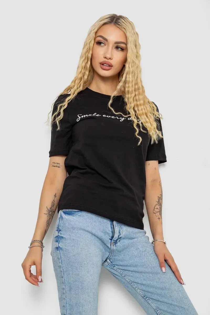 Футболка жіноча з принтом, колір чорний, 241R130 3