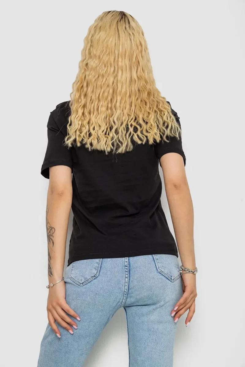 Футболка жіноча з принтом, колір чорний, 241R130 4