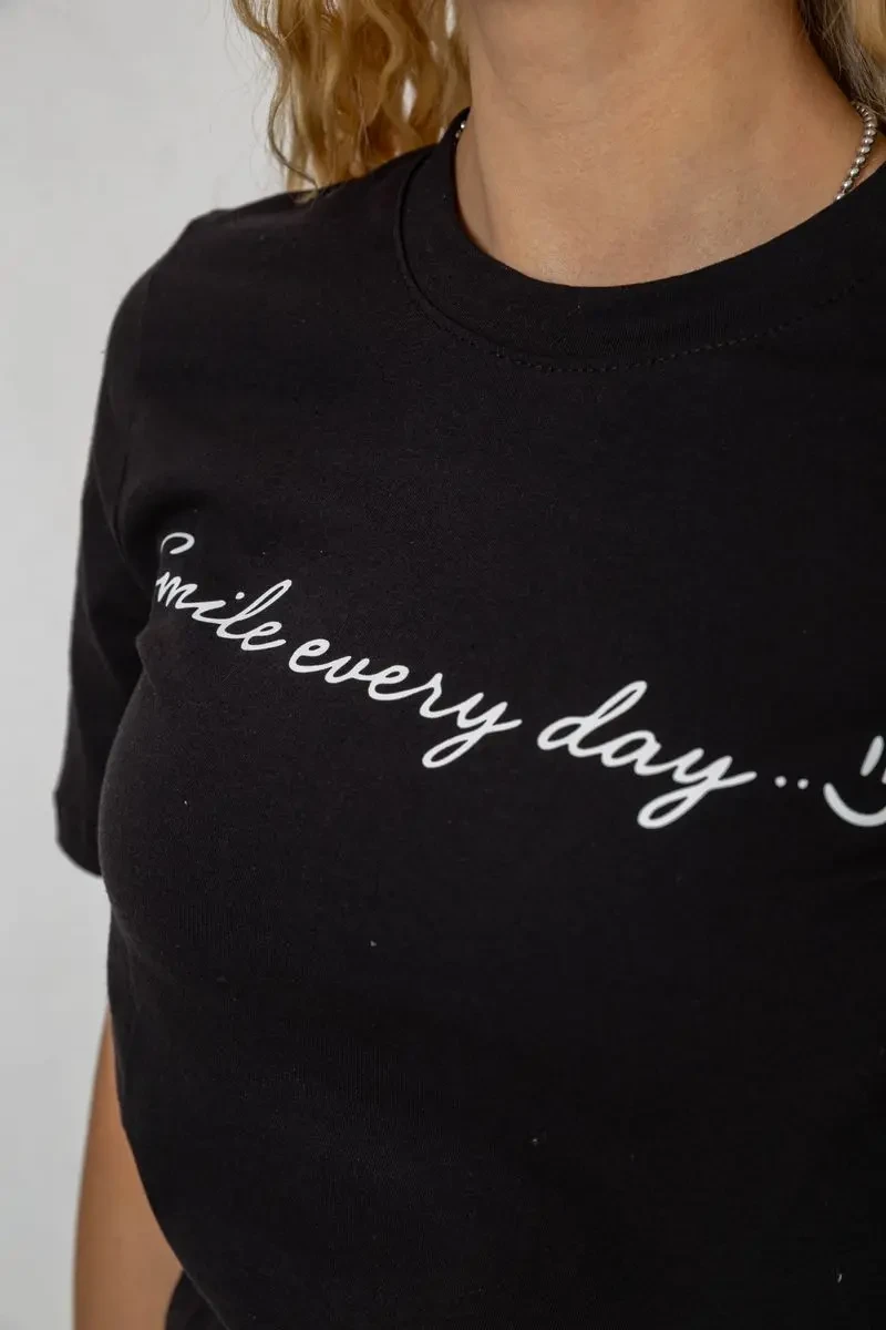 Футболка жіноча з принтом, колір чорний, 241R130 5