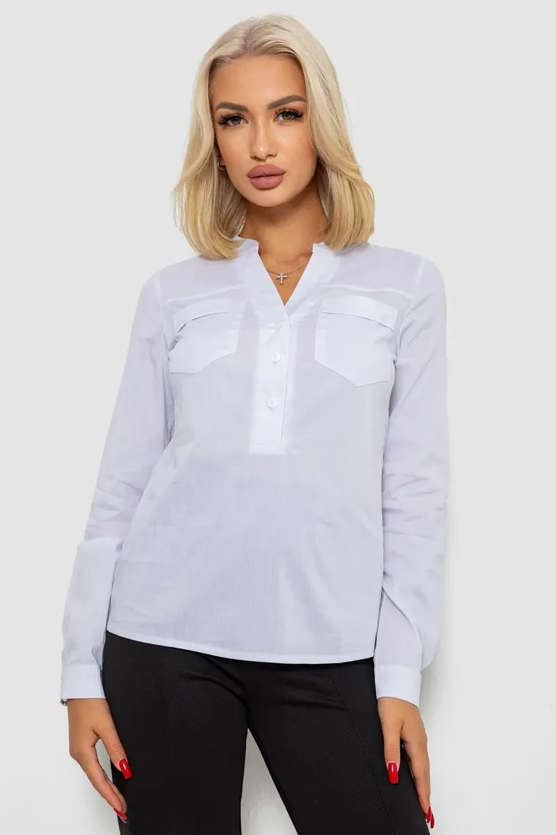 Блуза однотонна, колір білий, 230RP-96