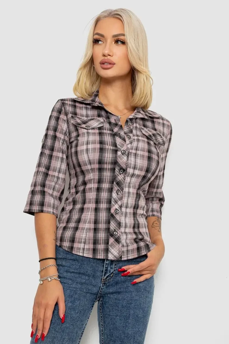 Сорочка жіноча в клітку, колір темно-пудровий, 230R063
