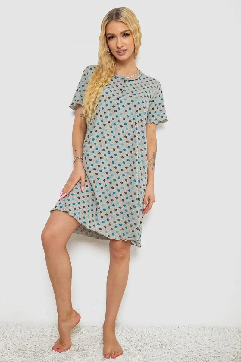 Нічна сорочка в горох, колір сіро-синій, 238R58370