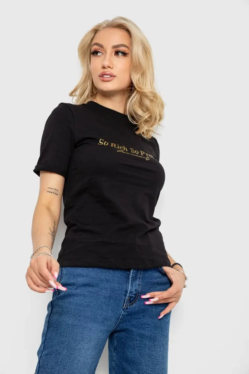 Футболка жіноча з принтом, колір чорний, 238R57399 3