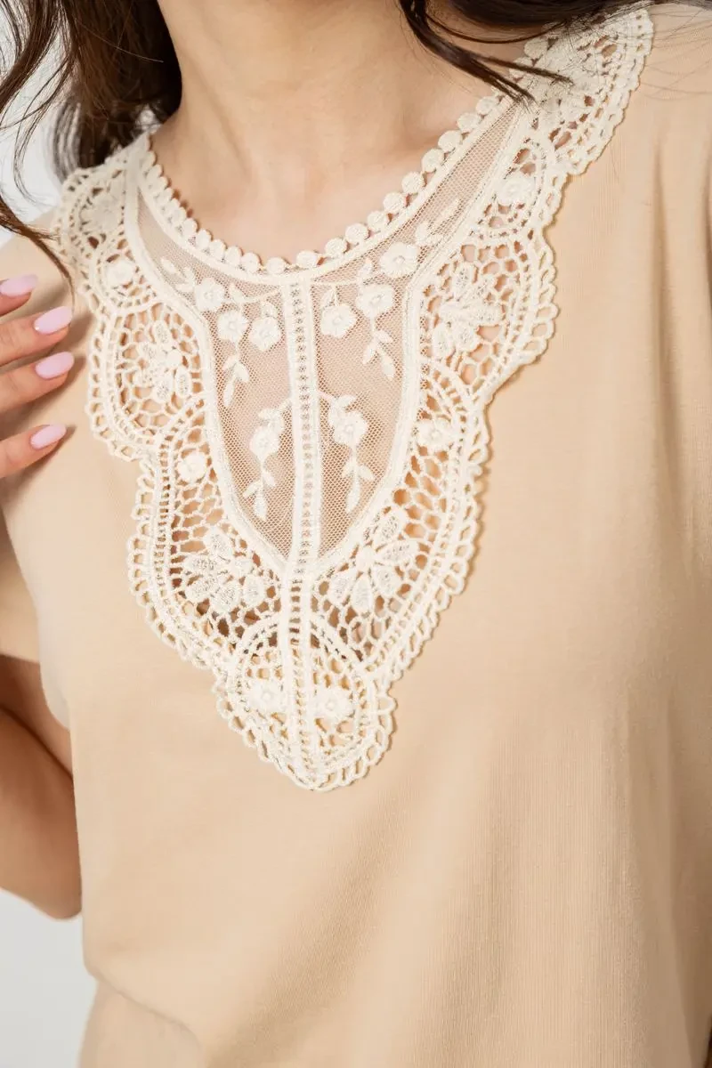 Піжама жіноча з принтом, колір бежевий, 243R1600-019 5