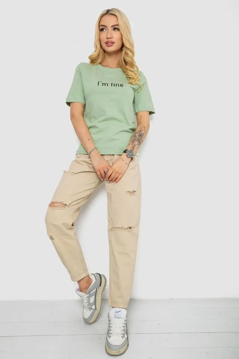 Футболка жіноча з принтом, колір оливковий, 241R1833 2