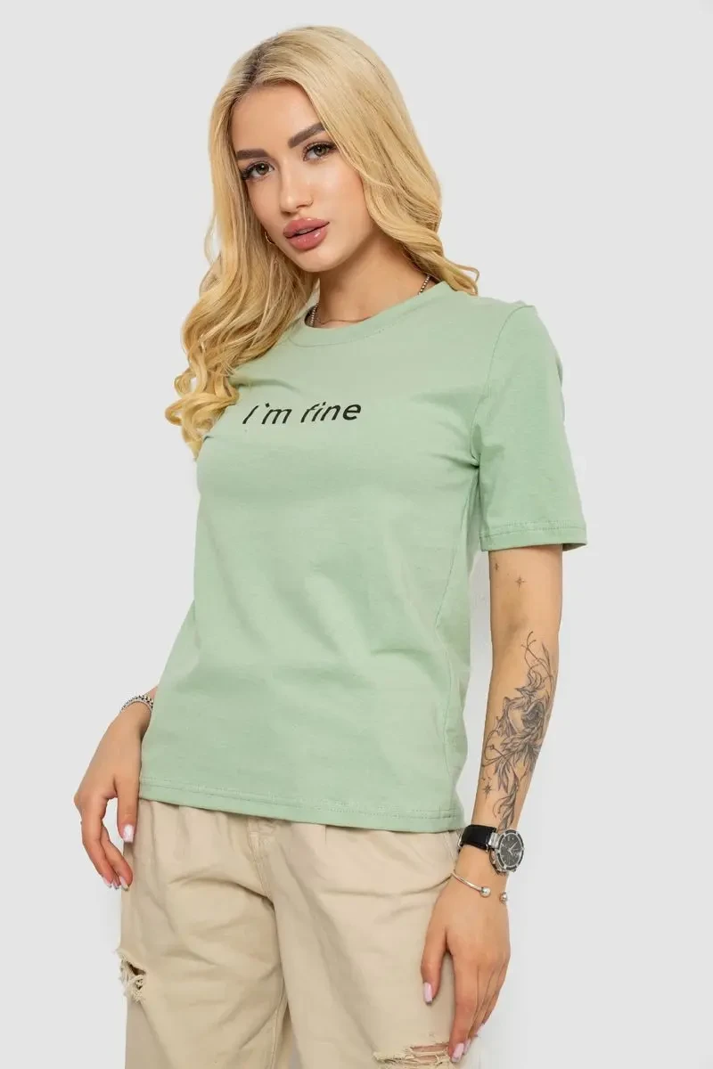 Футболка жіноча з принтом, колір оливковий, 241R1833 3