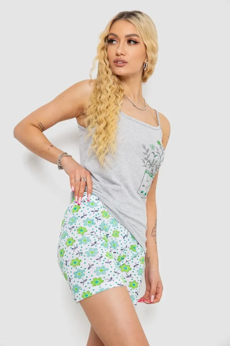 Жіноча піжама з принтом, колір сірий, 238R3052 3