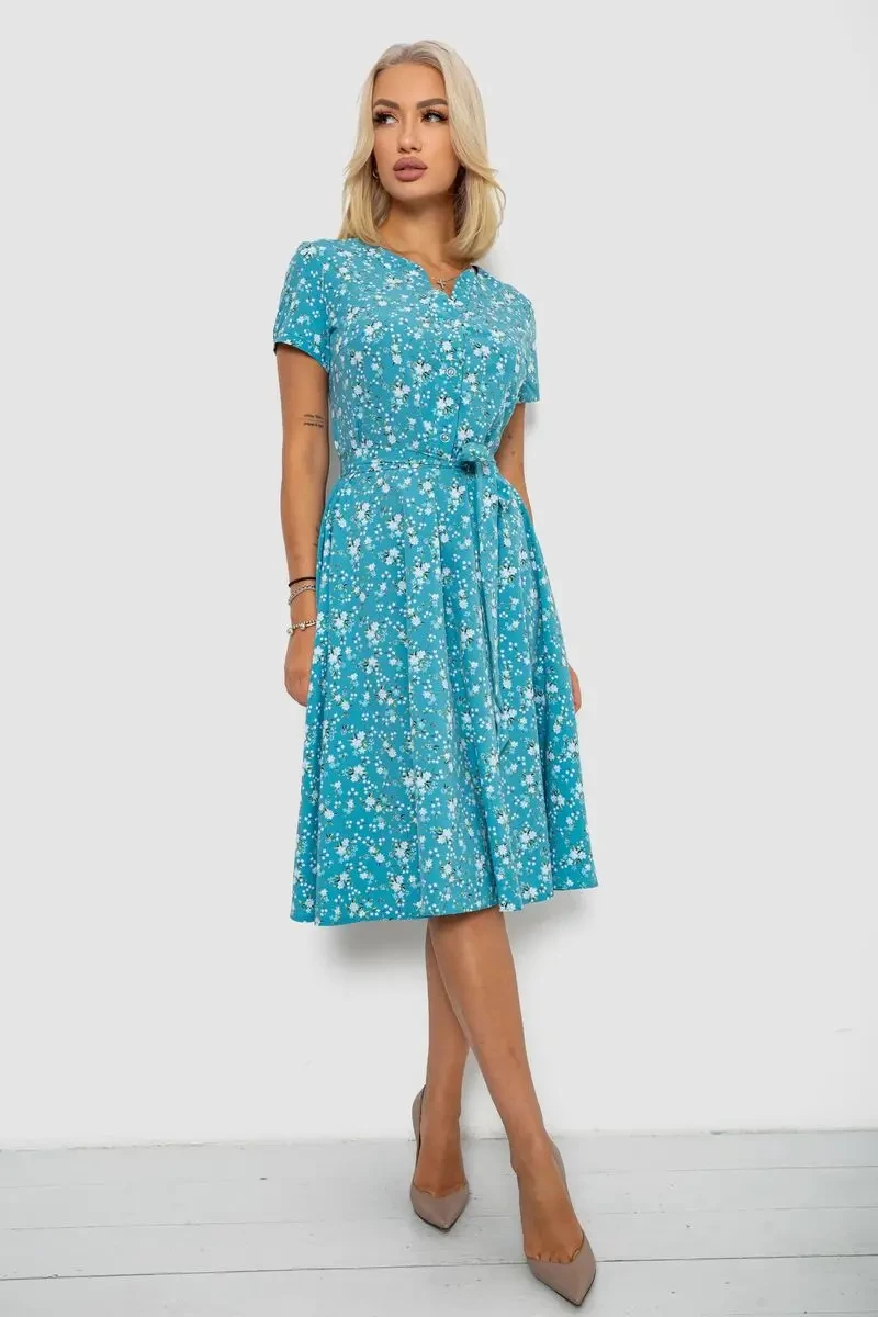 Сукня софт з принтом, колір бірюзовий, 230R1111