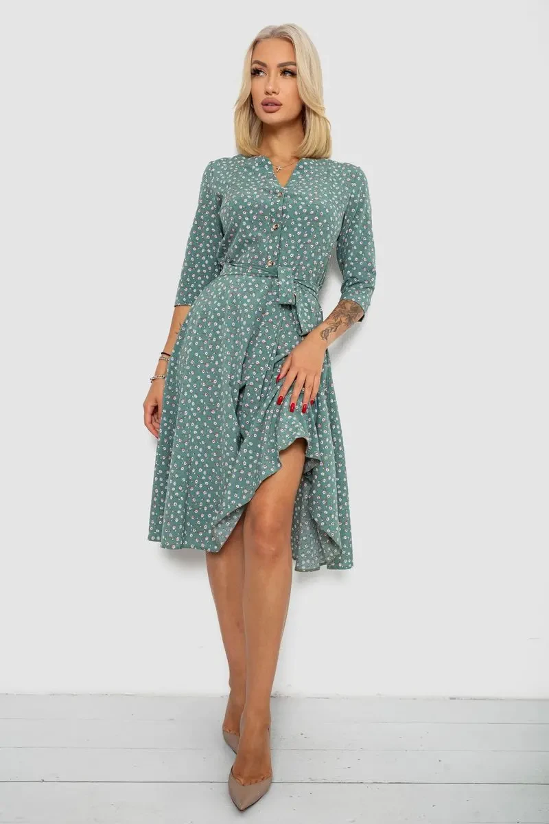 Сукня софт з принтом, колір зелений, 230R1011-5