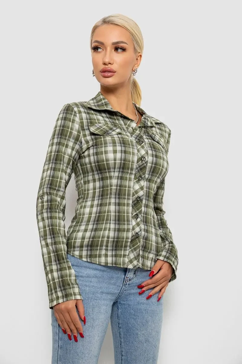 Сорочка жіноча в клітку, колір хакі, 230R064-1 3