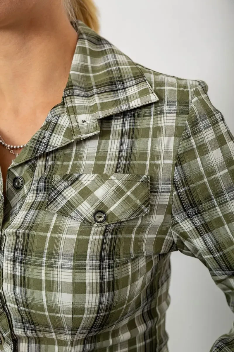 Сорочка жіноча в клітку, колір хакі, 230R064-1 5