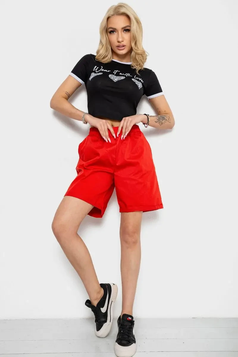 Шорти жіночі однотонні, колір червоний, 238R315 2