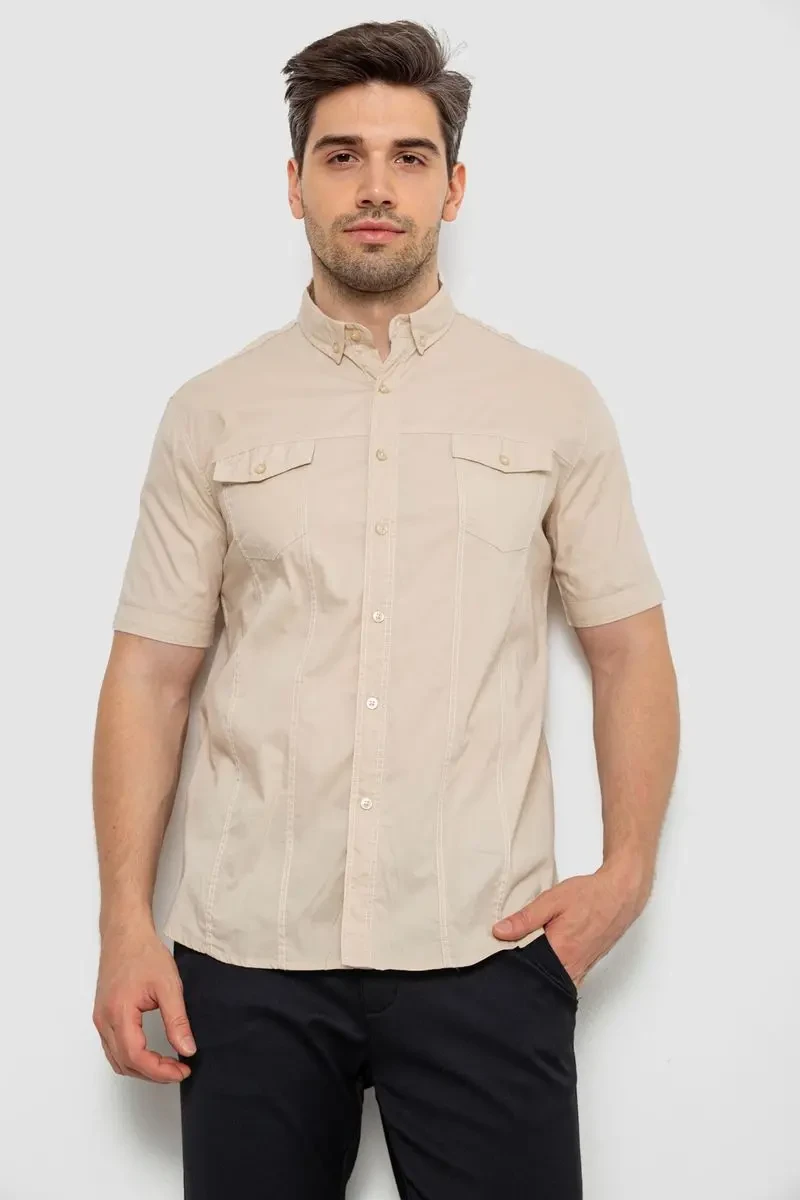 Сорочка чоловіча однотонна, колір бежевий, 214R6917-2