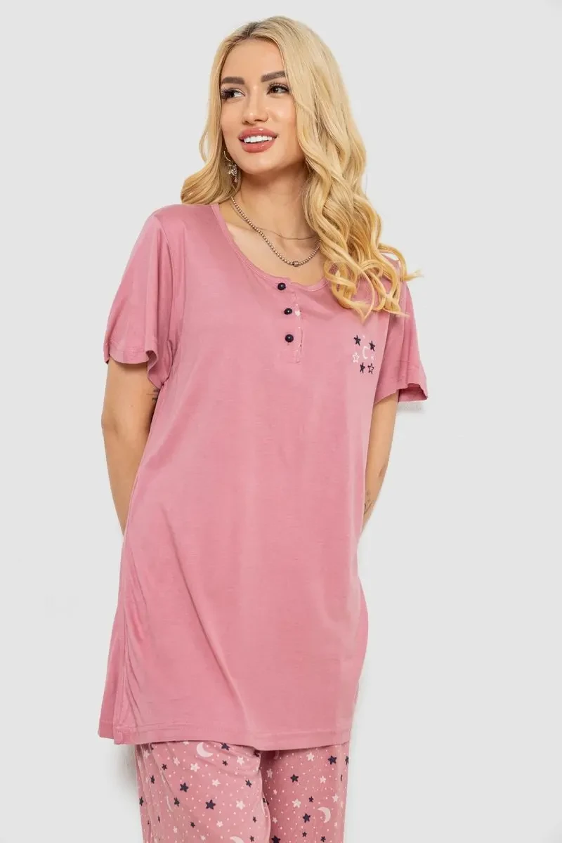 Піжама жіноча з принтом, колір пудровий, 243R6998 2
