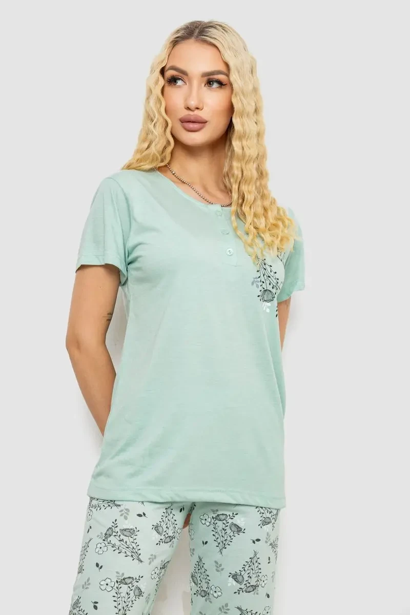 Піжама жіноча з принтом, колір м'ятний, 243R10305 2