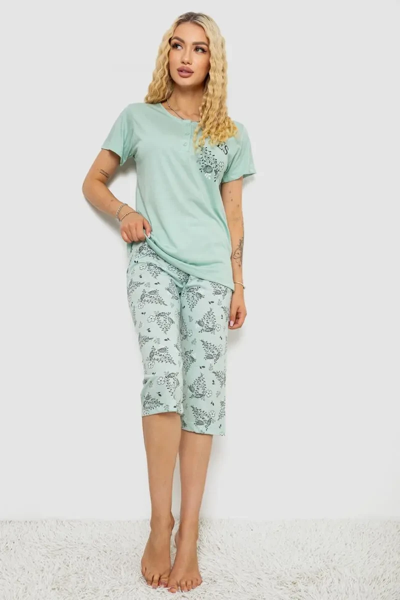 Піжама жіноча з принтом, колір м'ятний, 243R10305