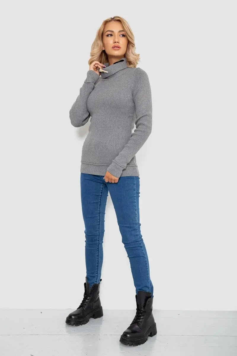Светр-гольф жіночий однотонний, колір сірий, 247R3287 2