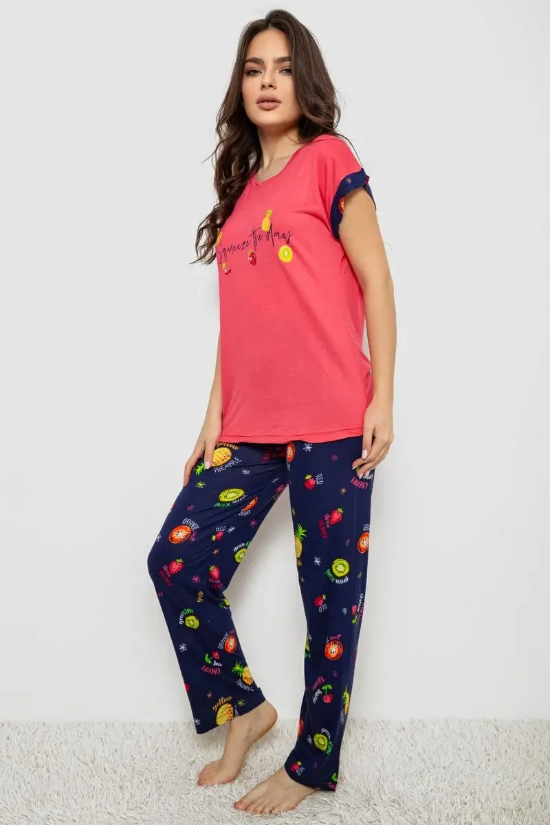 Піжама жіноча з принтом, колір рожевий, 243R2121 3