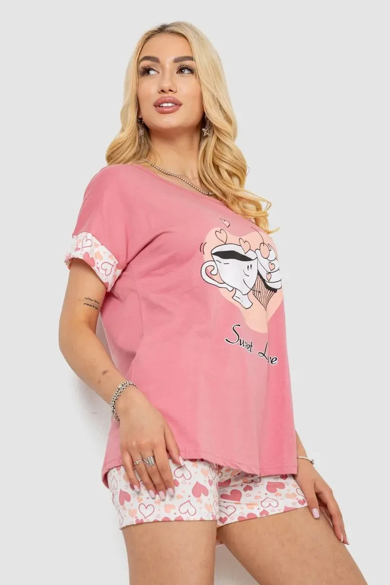 Піжама жіноча з принтом, колір пудровий, 243R3046 3