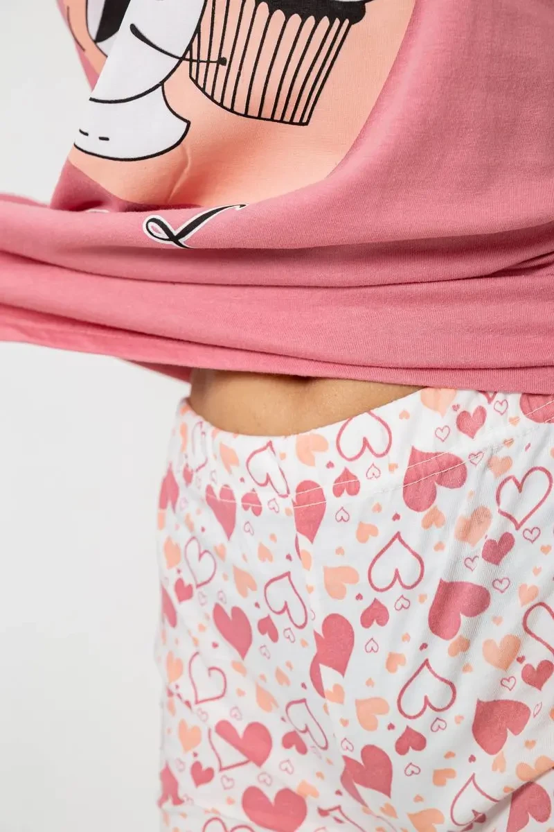 Піжама жіноча з принтом, колір пудровий, 243R3046 5