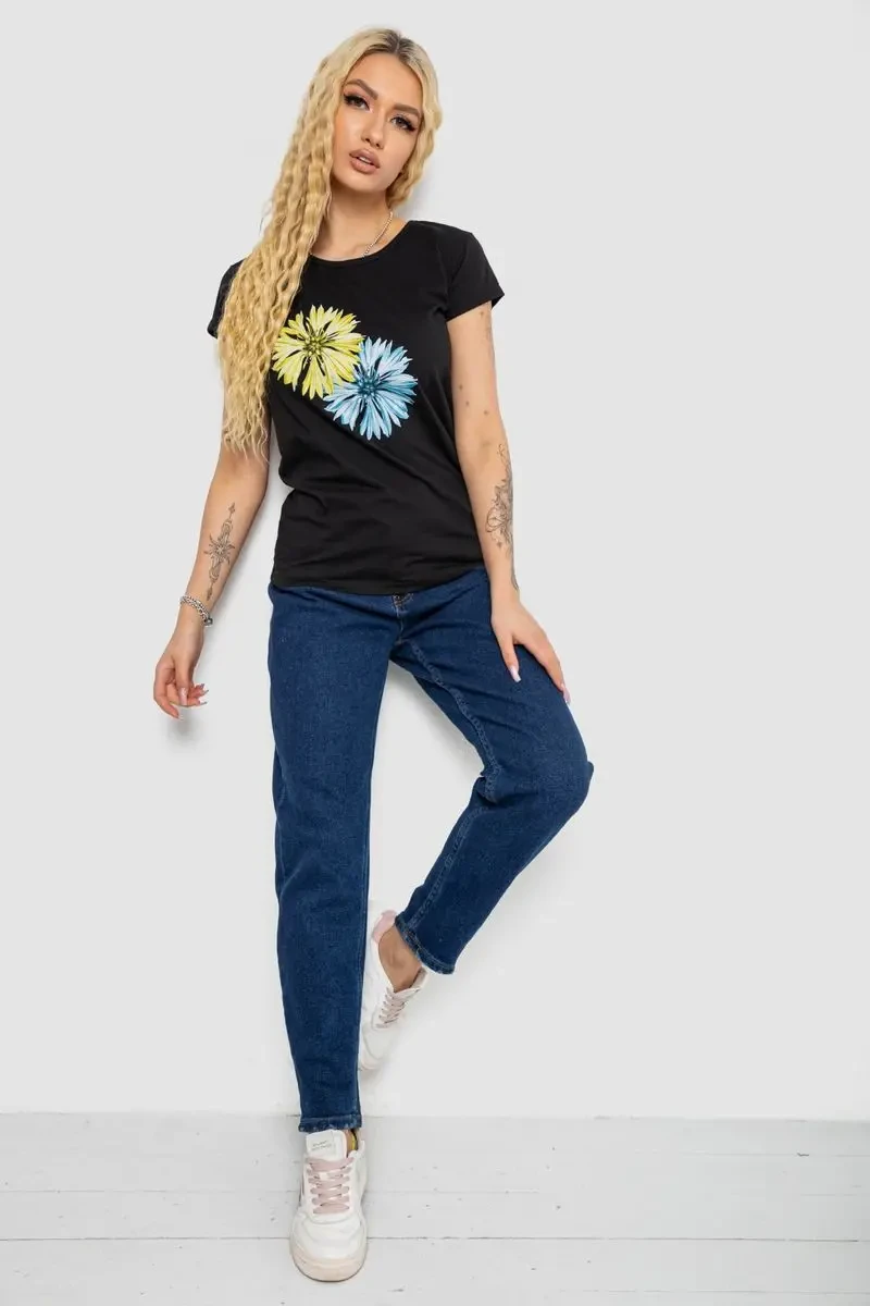 Футболка жіноча з принтом, колір чорний, 244R2215 2