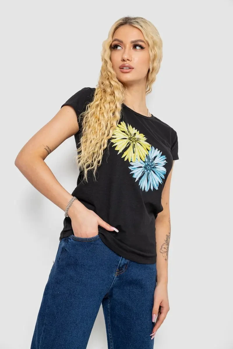 Футболка жіноча з принтом, колір чорний, 244R2215 3