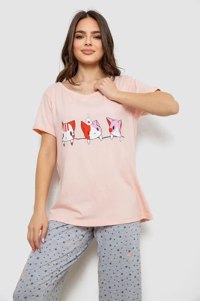 Жіноча піжама з принтом, колір персиковий, 243R1602-008 2