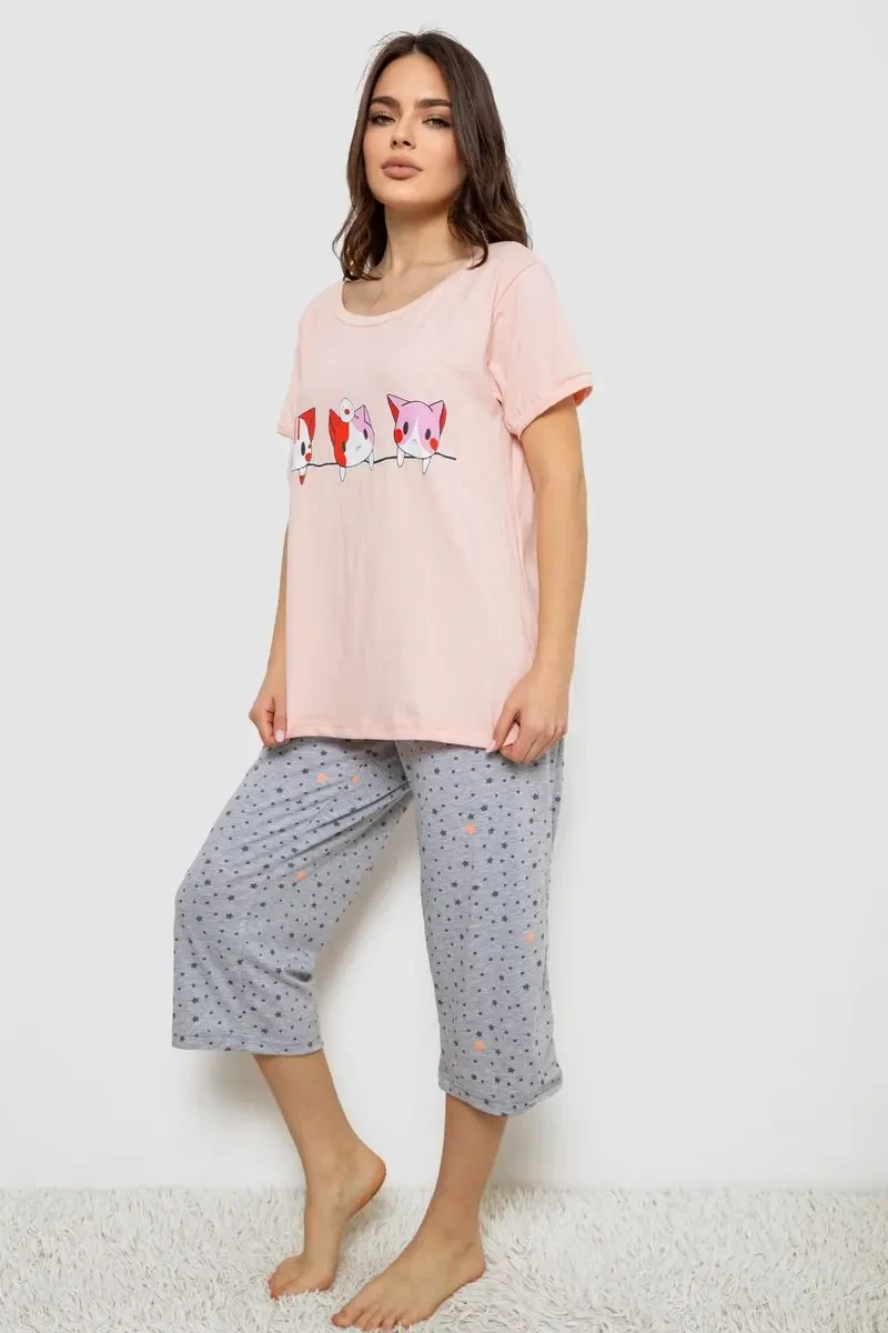 Жіноча піжама з принтом, колір персиковий, 243R1602-008 3