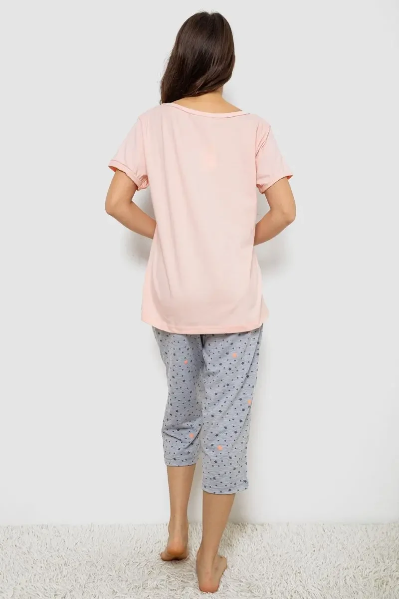 Жіноча піжама з принтом, колір персиковий, 243R1602-008 4