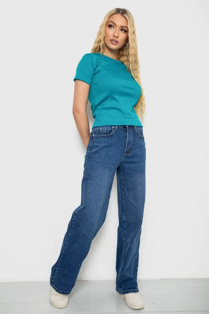 Футболка жіноча в рубчик, колір смарагдовий, 238R123-2 2