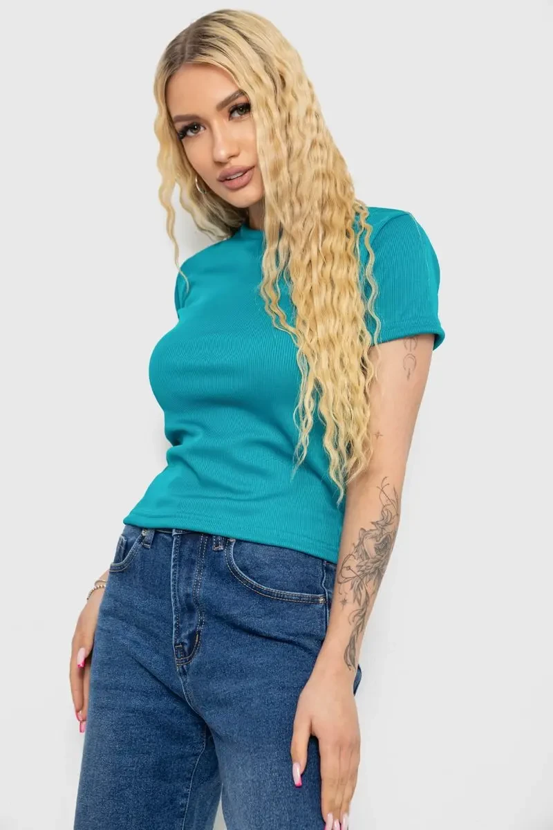 Футболка жіноча в рубчик, колір смарагдовий, 238R123-2 3