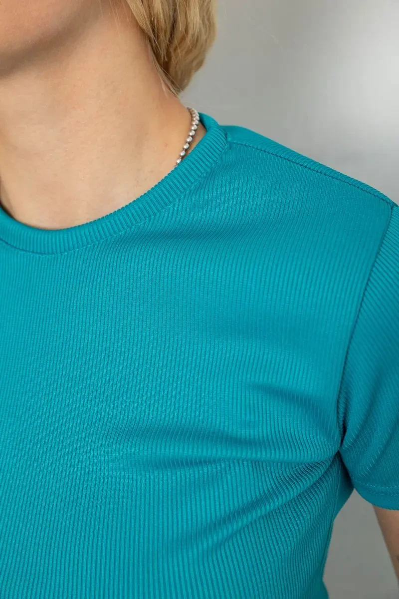 Футболка жіноча в рубчик, колір смарагдовий, 238R123-2 5