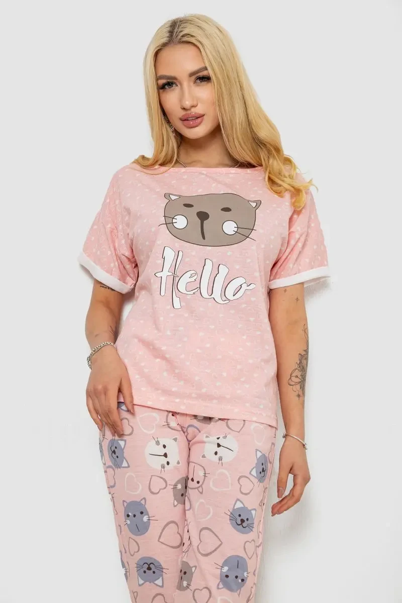 Піжама жіноча з принтом, колір персиковий, 243R15240 2